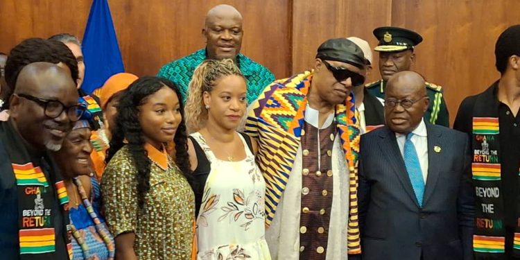 image showing Steve Wonder receiving Ghanaian citizenship