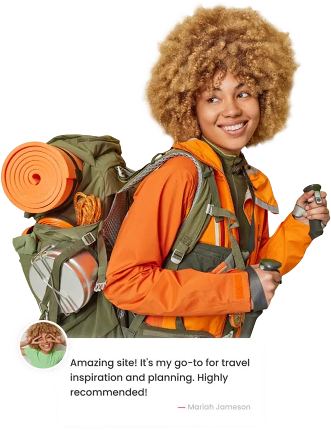 a tour girl giving a review of the site